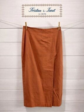 TRISTAN & ISEULT burnt orange linen skirt – size 9